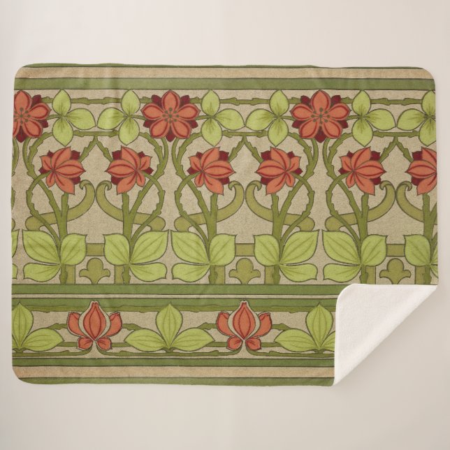 Manta Sherpa Frieze Border Art Nouveau Floral (Anverso (horizontal))