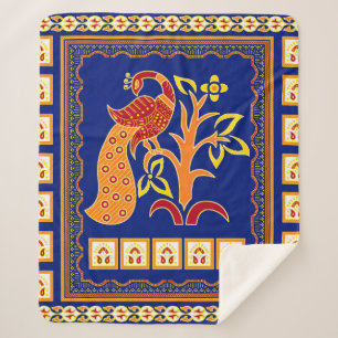 Manta Sherpa Frontera india tradicional sin mar con pavo real