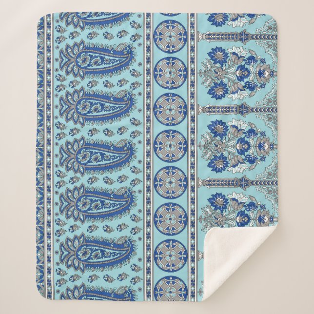 Manta Sherpa Frontera Paisley Asiática: Diseño Tradicional. (Anverso)
