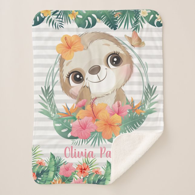 Manta Sherpa Fronteras tropicales Hibiscus Flowers Sloth Person (Anverso)