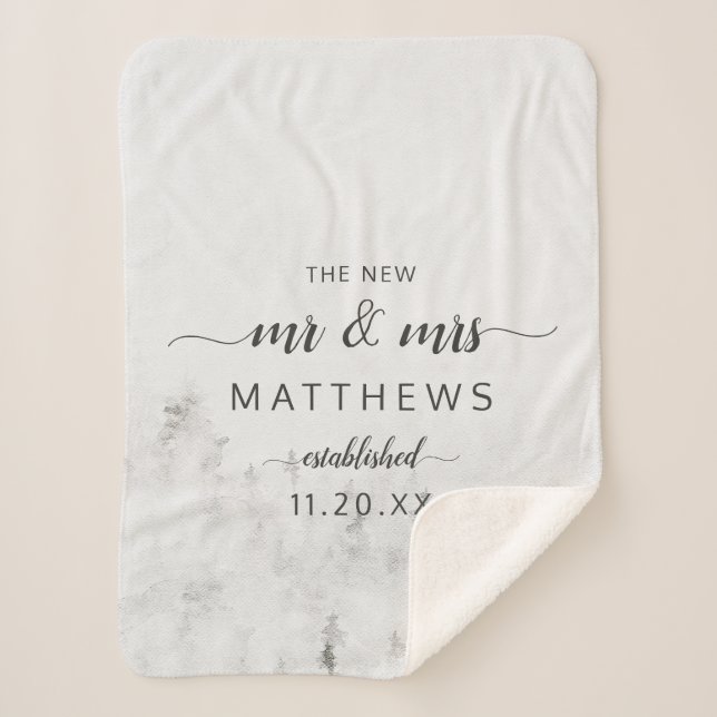 Manta Sherpa Frosted Pines Rustic The New Mr & Mrs Newlyweds (Anverso)