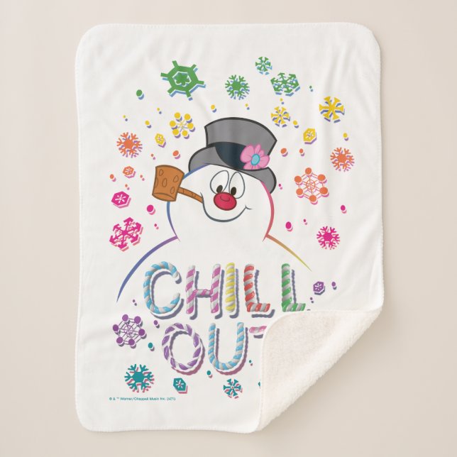 Manta Sherpa Frosty the Snowman™ | Colores arcoiris "Chill Out" (Anverso)