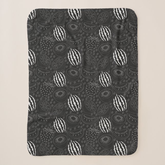 Manta Sherpa Fruit seamless pattern black and white Tropical (Anverso)