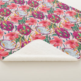 Manta Sherpa Fruta de Dragón Floral Tropical Moderna Palma Verd