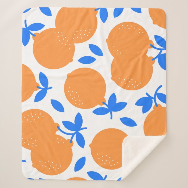 Manta Sherpa Fruta naranja: Exquisito patrón azulado. (Anverso)