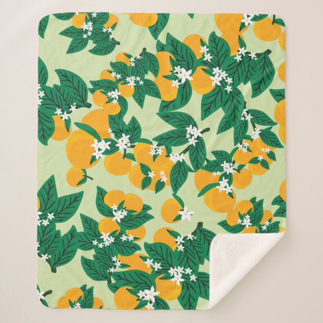 Manta Sherpa fruta naranja: patrón de cosecha verde. (Anverso)
