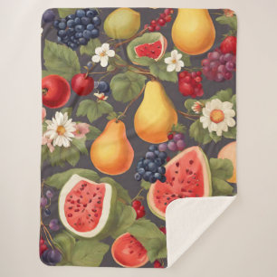 Manta Sherpa Frutas variadas, hojas exuberantes y flores maravi