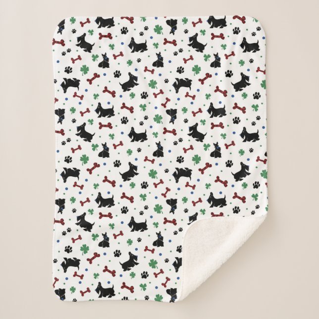 Manta Sherpa Fun Scottie Shamrock Lucky Colorful Cute (Anverso)