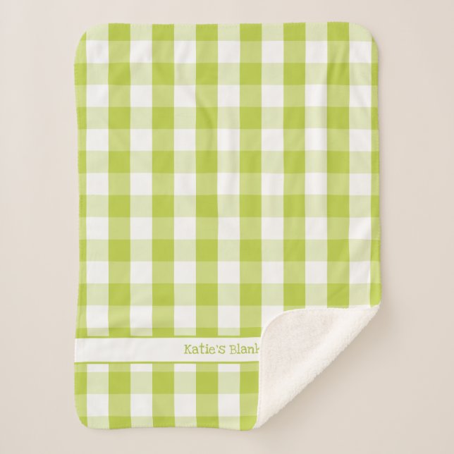 Manta Sherpa Funda Chartreuse Buffalo Check con nombre (Anverso)