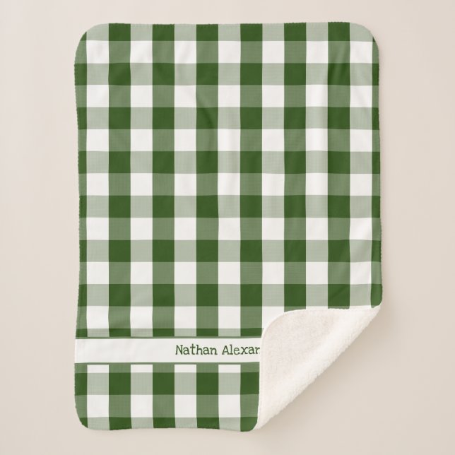 Manta Sherpa Funda Green White Buffalo Check con nombre (Anverso)