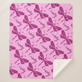 Manta Sherpa Funda personalizada de patrón de libélula con nomb