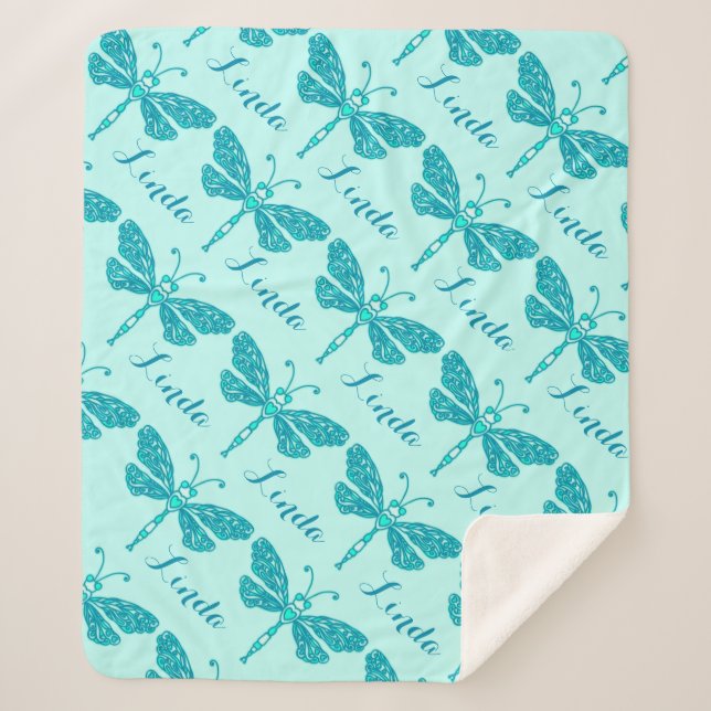 Manta Sherpa Funda personalizada de patrón de libélula de nombr (Anverso)