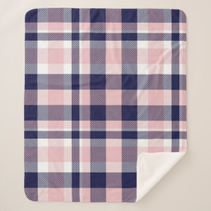 Manta Sherpa Funda rosa y marina, a cuadros, tartán sin soldadu