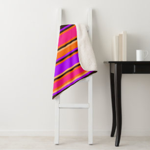 Manta Sherpa Funda Sherpa con rayas naranjas, magenta y moradas