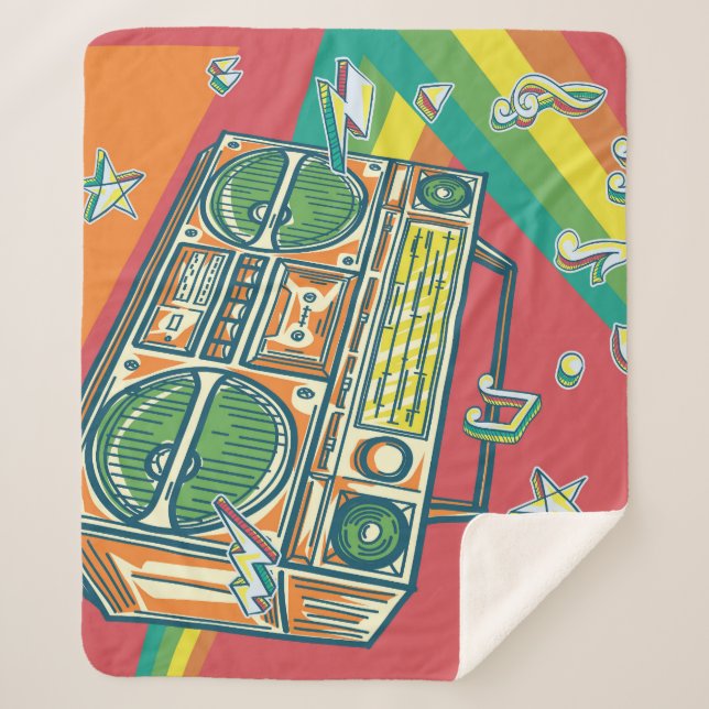 Manta Sherpa Funky Boom Box Colorous Design (Anverso)