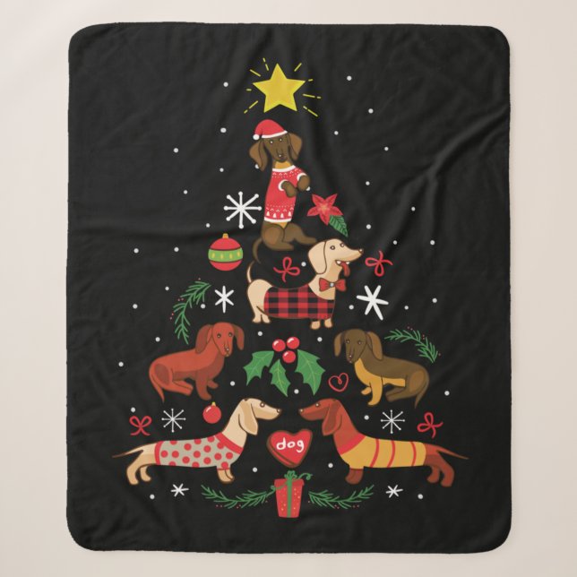Manta Sherpa Funny Dachshund Christmas Tree (Anverso)