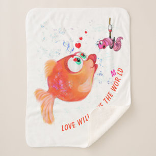 Manta Sherpa Funny Fish and Worm Caroon Baby Sherpa Blanket