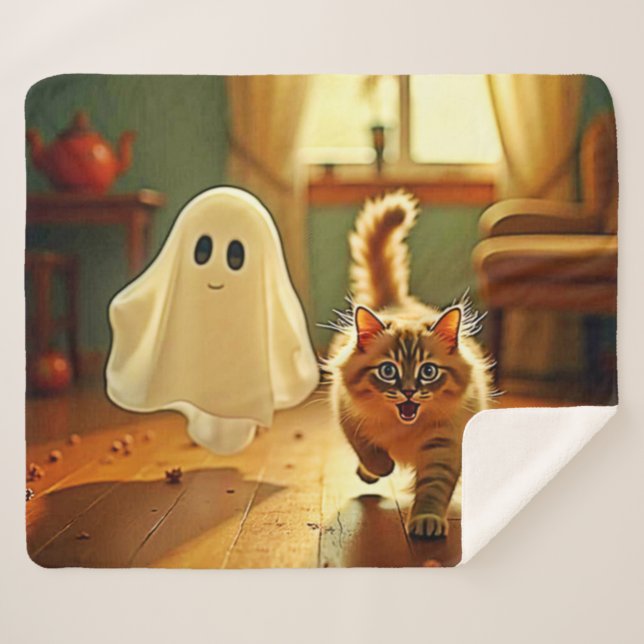 Manta Sherpa Funny Kitten Spooky Friend Design (Anverso (horizontal))