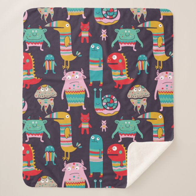 Manta Sherpa Funny monsters seamless pattern (Anverso)