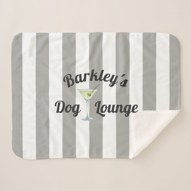 Manta Sherpa Funny Perro Lounge Taupe Stripes Personalizados (Anverso (horizontal))