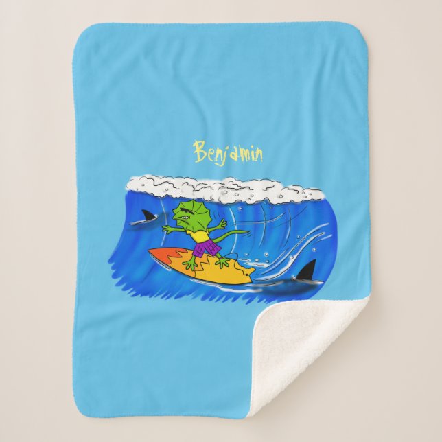Manta Sherpa Funny personalizado de surf con lagarto frito (Anverso)