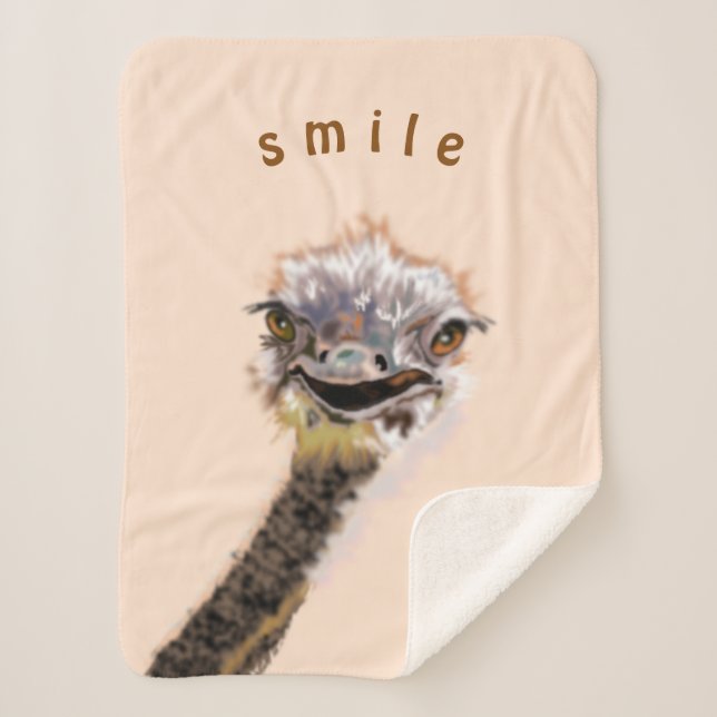 Manta Sherpa Funny Sherpa Blanket con alegre avestruz - Sonrisa (Anverso)