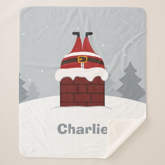 Manta Sherpa Funny Stuck Santa nombre personalizado faja frazad (Anverso)