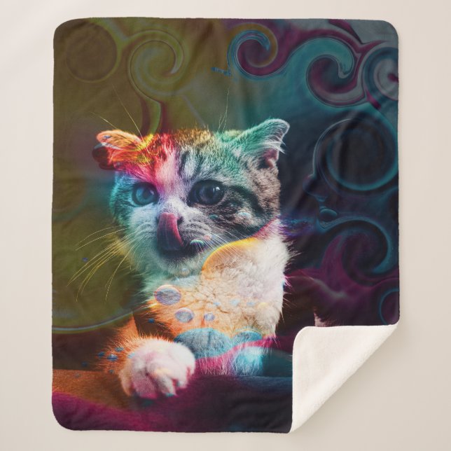 MANTA SHERPA FUNNY TRENDY COLORIDO CAT ART (Anverso)