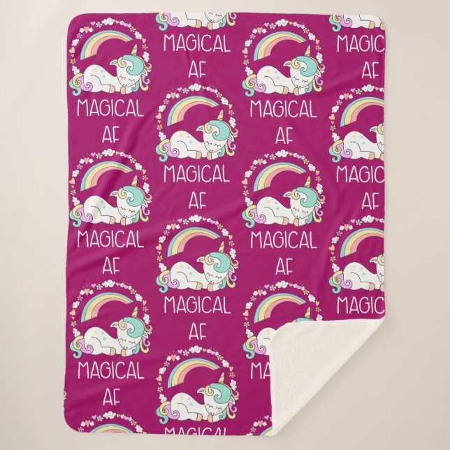 Manta Sherpa Funny Unicorn diciendo AF mágico (Anverso)