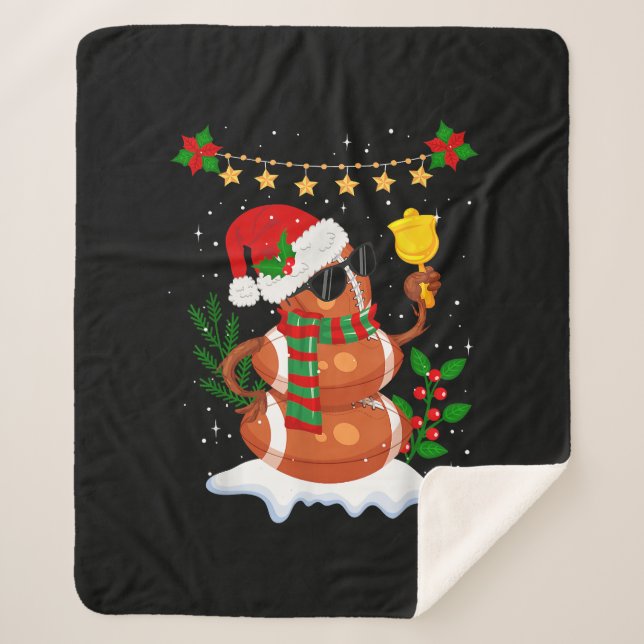 Manta Sherpa Fútbol Snowman Santa Hat Feliz Navidad (Anverso)