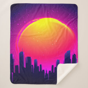 Manta Sherpa Futurismo Retro. ilustracion de onda sintética fut