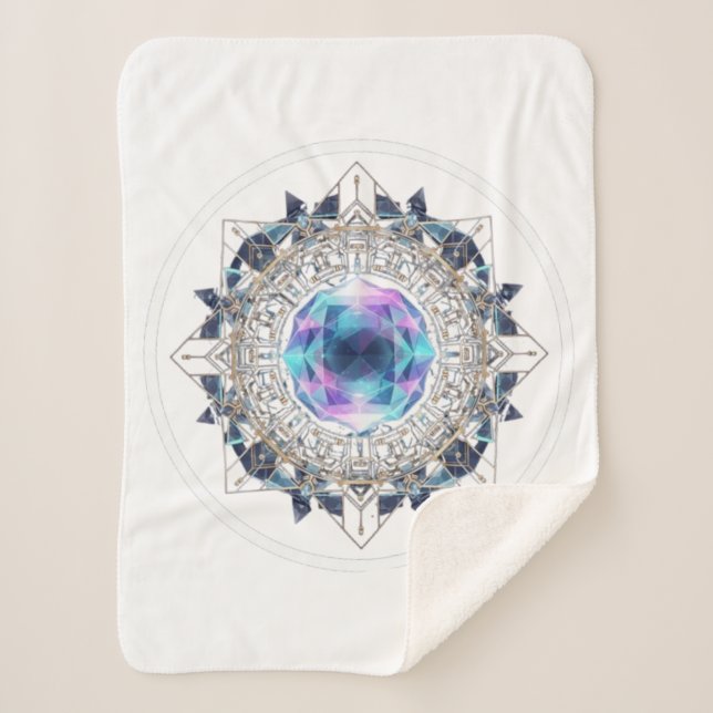 Manta Sherpa Futuristic Crystal Mandala – Geometric Tech Art (Anverso)