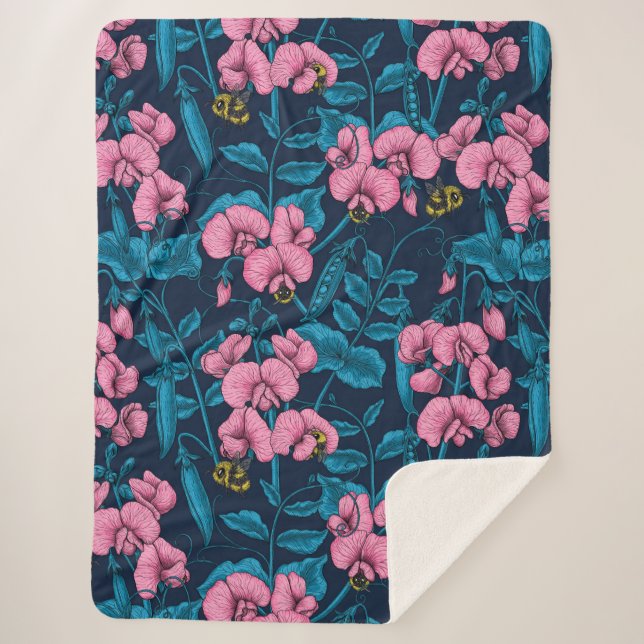 Manta Sherpa Garzas y abejorros dulces, rosa y azul (Anverso)
