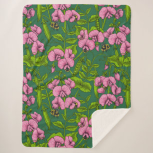 Manta Sherpa Garzas y abejorros dulces, verdes y rosas