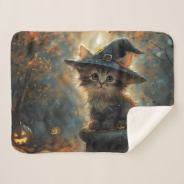 Manta Sherpa Gatito Adorable con Sombrero de Bruja