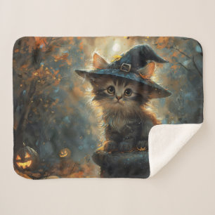 Manta Sherpa Gatito Adorable con Sombrero de Bruja