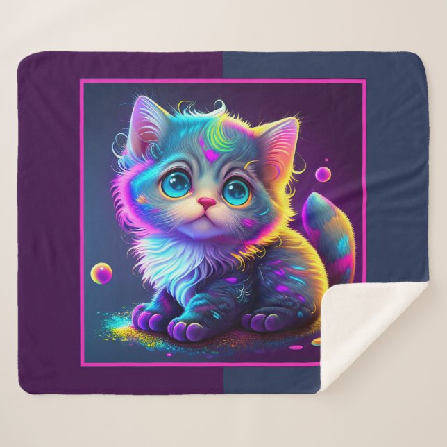 Manta Sherpa Gatito animado lindo (Anverso (horizontal))