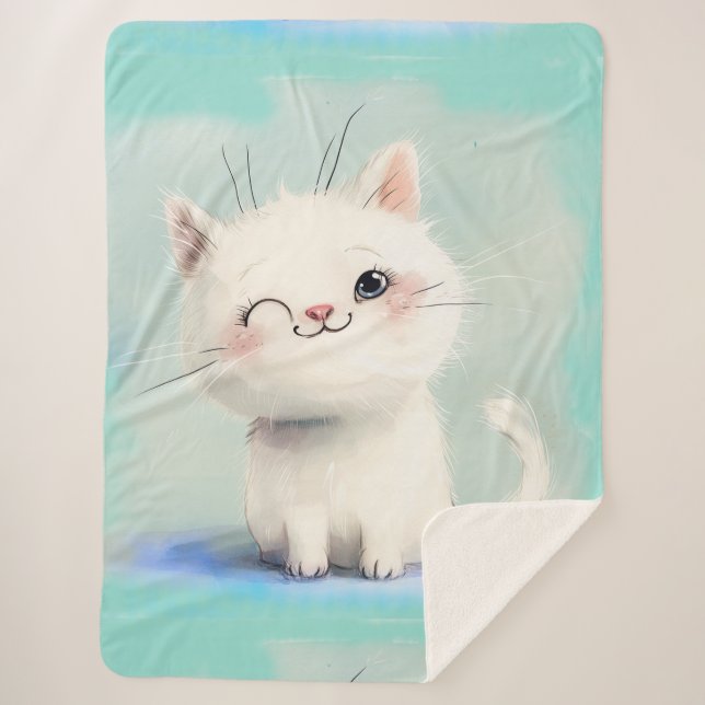 Manta Sherpa Gatito blanco lindo (Anverso)