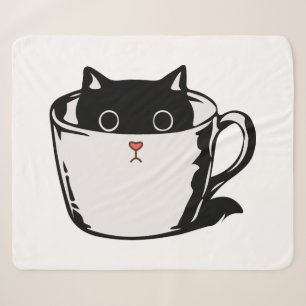 Manta Sherpa Gatito negro con nariz roja escondido en una taza