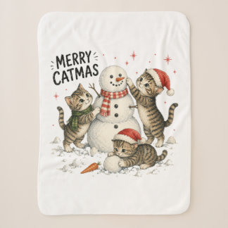 Manta Sherpa Gatitos de Navidad Construyendo un Muñeco de Nieve