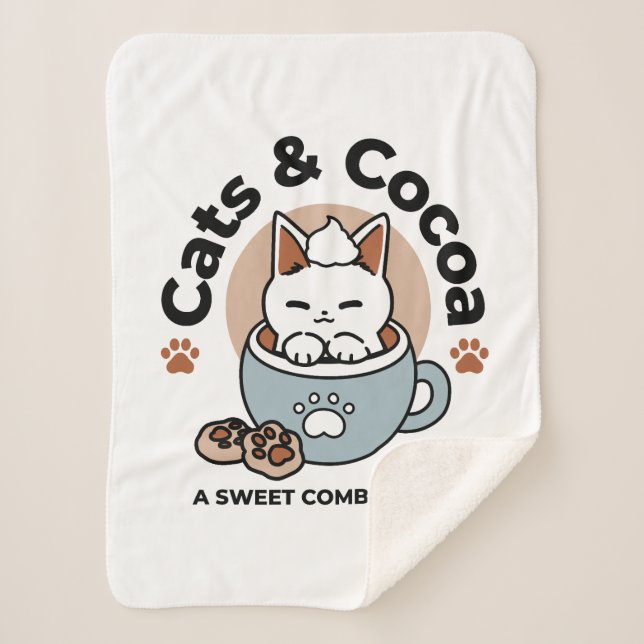 Manta Sherpa Gato adorable en diseño de vacaciones de peluche - (Anverso)