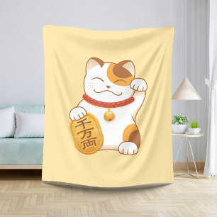 Manta Sherpa Gato Afortunado Japonés, Maneki Neko Buena Fortuna