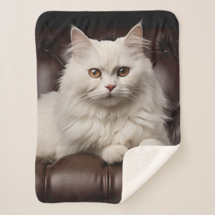 Manta Sherpa Gato blanco majestuoso