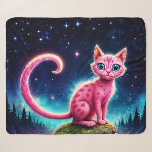 Manta Sherpa Gato brillante caprichoso, ojos azules de cola lar