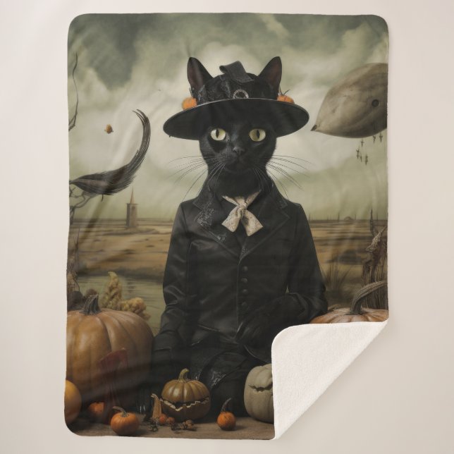 Manta Sherpa Gato Bruja con Calabazas  (Anverso)