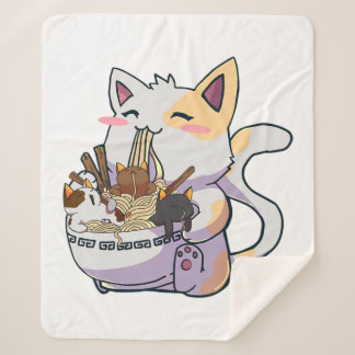 Manta Sherpa Gato Cute Neko con fideos Ramen Bowl Anime Japón