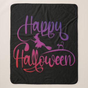 Manta Sherpa Gato de bruja voladora feliz gradiente de Hallowee
