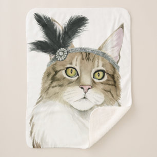 Manta Sherpa Gato de Downton el   adornado con las plumas