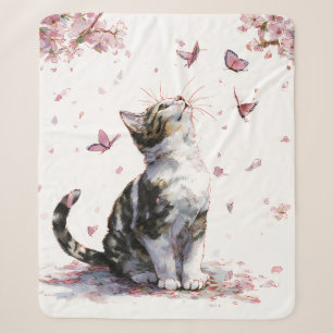 Manta Sherpa Gato de flor de cerezo y mariposas (10)