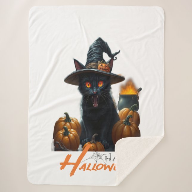 Manta Sherpa Gato de Halloween  (Anverso)